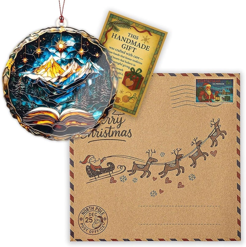 NELXI Fantasy Book Ornament 2025, Mountain Starry Night Christmas Ornament, Book Lover Gifts for Women Men, Unique Acrylic Suncatcher Ornament with Card, Secret Santa White Elephant Gift Idea - Image 4